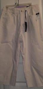 Off white high waisted frayed ankle jeans